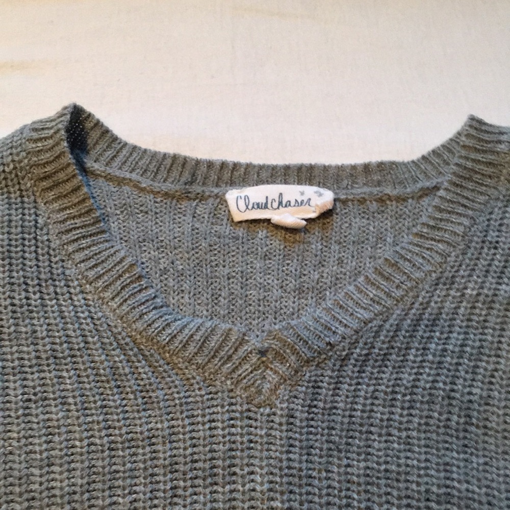 Cloud Chaser XS gray grey solid sweater with side ties -EUC - Picture 2 of 8